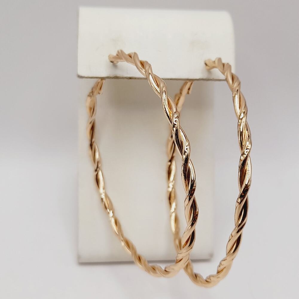 Vintage 1980s Gold Tone Twisted Hoop Earrings Large 3 Inch Hinged
